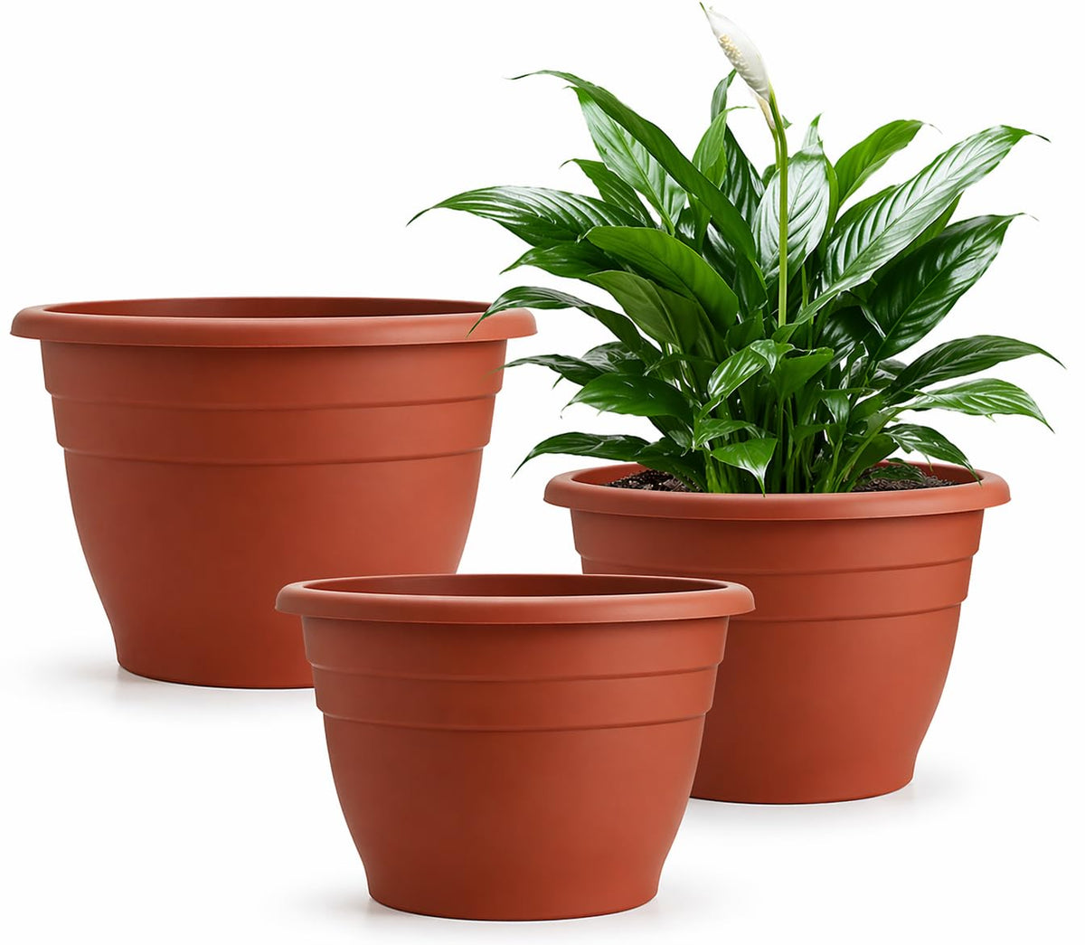 RooTrimmer 5 Pack 10 Inch Plant Pots Lightweight Planters with Drainage Holes,Durable Indoor & Outdoor Flower Pots for Garden,Patio & Home Decor(Pottery Red)