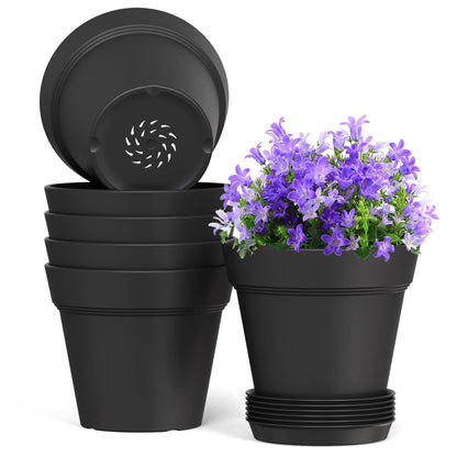 WSMKSZ 4 Inch Plastic Plant Pots with Drainage Holes and Trays – 8 Pack Small Nursery Pots for Indoor & Outdoor House Plants and Flowers, Seedling Starter Planters, Terracotta