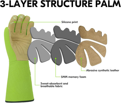 Vgo... 1-Pair Ladies' Synthetic Leather Gardening Gloves, Long Sleeves Gauntlet, Breathable & Grip Work Gloves, High Dexterity, Washable (Size L, Green, SL7445)