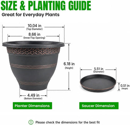 Usocik 10 Inch Plant Pots, 4 Pack, Copper Plaid
