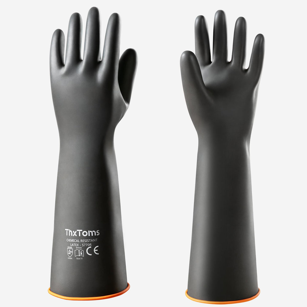 ThxToms Chemical Resistant Gloves, 28 Mil Heavy Duty Latex, 14 Inch, 1 Pair