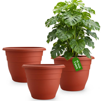 RooTrimmer 5 Pack 10 Inch Plant Pots Lightweight Planters with Drainage Holes,Durable Indoor & Outdoor Flower Pots for Garden,Patio & Home Decor(Pottery Red)