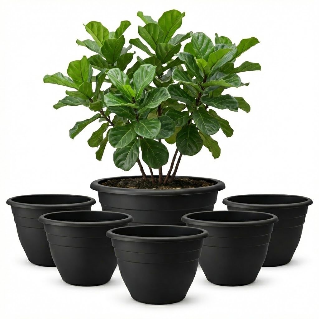 RooTrimmer 5 Pack 10 Inch Plant Pots for Indoor Outdoor,Plastic Floor Planters with Drainage Holes,Lightweight Flower Pots for Home,Patio & Garden(Grey)