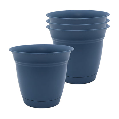 The HC Companies Eclipse Round Planter with Saucer - Outdoor & Indoor Plant Pot with Drainage Holes - Lightweight, UV-Resistant Plastic Pots for Plants, Flowers & Herbs (16" Warm Gray, Pack of 1)