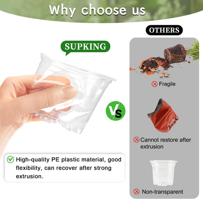 SupKing Clear Nursery Pots 5/4/3.5 Inch Plastic Seed Starter Plant Flower Pot with Drainage Holes for Transplanting Succulents Cuttings Seedlings 15 Labels (12Pcs)