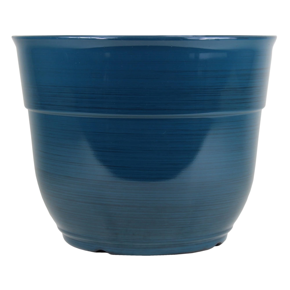 Garden Elements Indoor/Outdoor Glazed Brushed Happy Plastic Planter, Large, Dark Blue, 15"