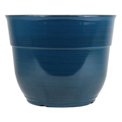 Garden Elements Indoor/Outdoor Glazed Brushed Happy Plastic Planter, Large, Dark Blue, 15"