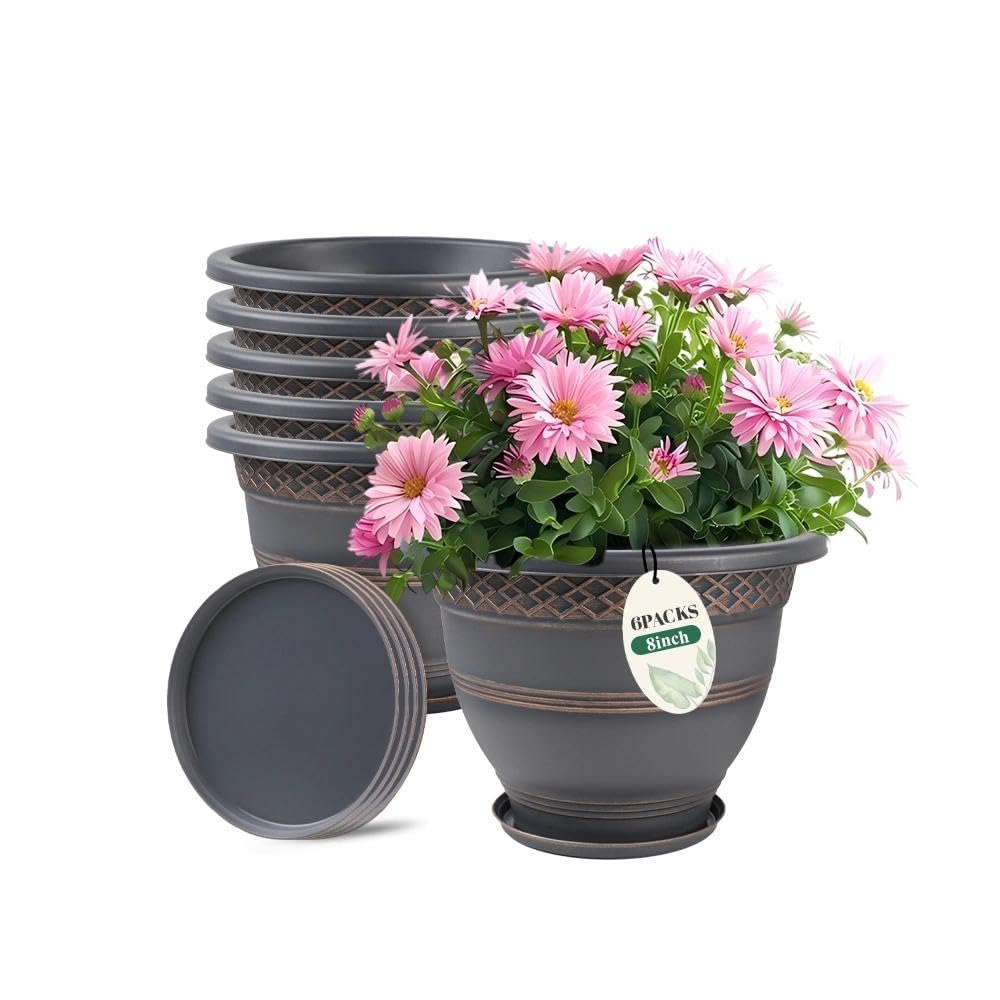Usocik 10 Inch Plant Pots, 4 Pack, Copper Plaid