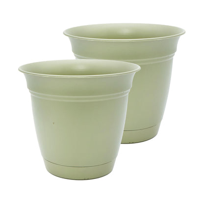 The HC Companies Eclipse Round Planter with Saucer - Outdoor & Indoor Plant Pot with Drainage Holes - Lightweight, UV-Resistant Plastic Pots for Plants, Flowers & Herbs (16" Warm Gray, Pack of 1)