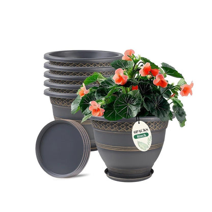 Usocik 10 Inch Plant Pots, 4 Pack, Copper Plaid