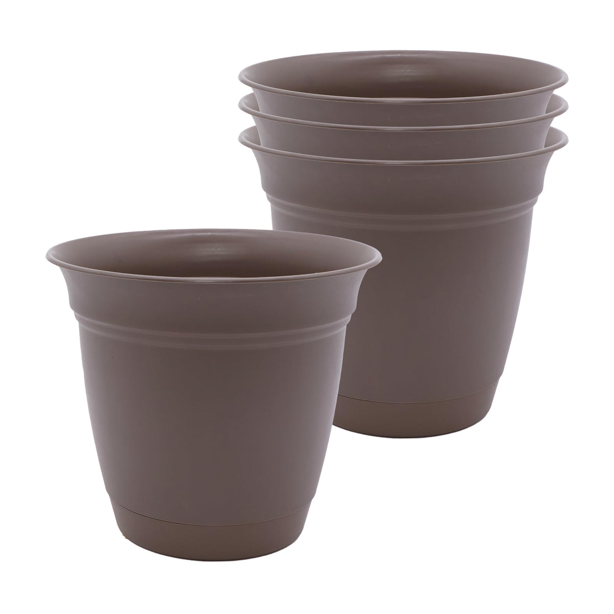 The HC Companies Eclipse Round Planter with Saucer - Outdoor & Indoor Plant Pot with Drainage Holes - Lightweight, UV-Resistant Plastic Pots for Plants, Flowers & Herbs (16" Warm Gray, Pack of 1)