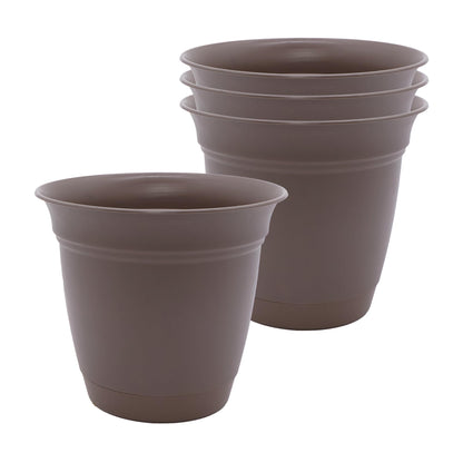 The HC Companies Eclipse Round Planter with Saucer - Outdoor & Indoor Plant Pot with Drainage Holes - Lightweight, UV-Resistant Plastic Pots for Plants, Flowers & Herbs (16" Warm Gray, Pack of 1)