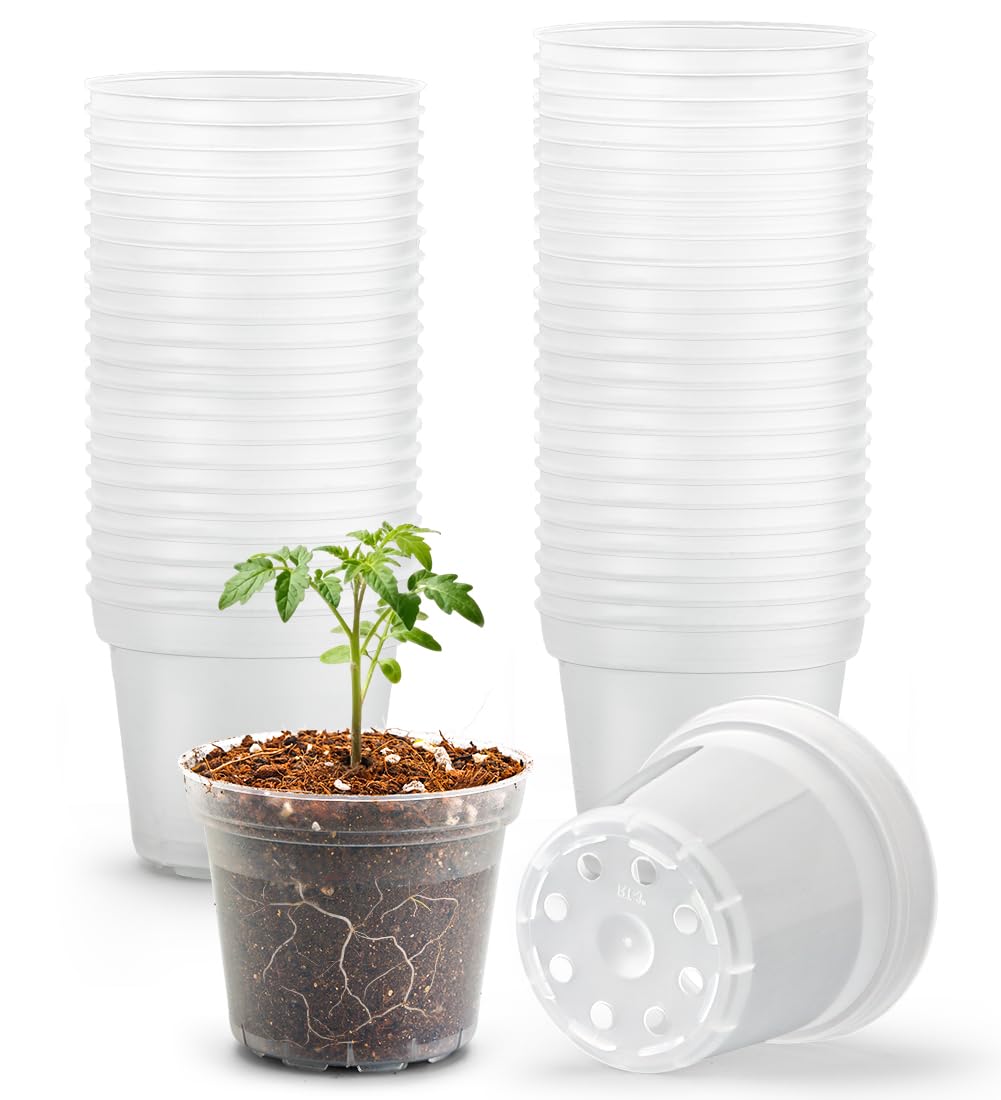 9 Pack 8/7/6 Inch Clear Nursery Pots for Plants with Saucer, Transparent Plastic Plant Pots with Drainage Holes, Sturdy Seedling Starter Pot, Garden Planter Pot for Succulents Flowers Herb Vegetables