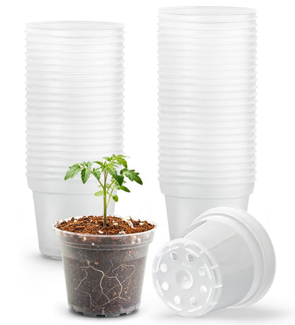 9 Pack 8/7/6 Inch Clear Nursery Pots for Plants with Saucer, Transparent Plastic Plant Pots with Drainage Holes, Sturdy Seedling Starter Pot, Garden Planter Pot for Succulents Flowers Herb Vegetables