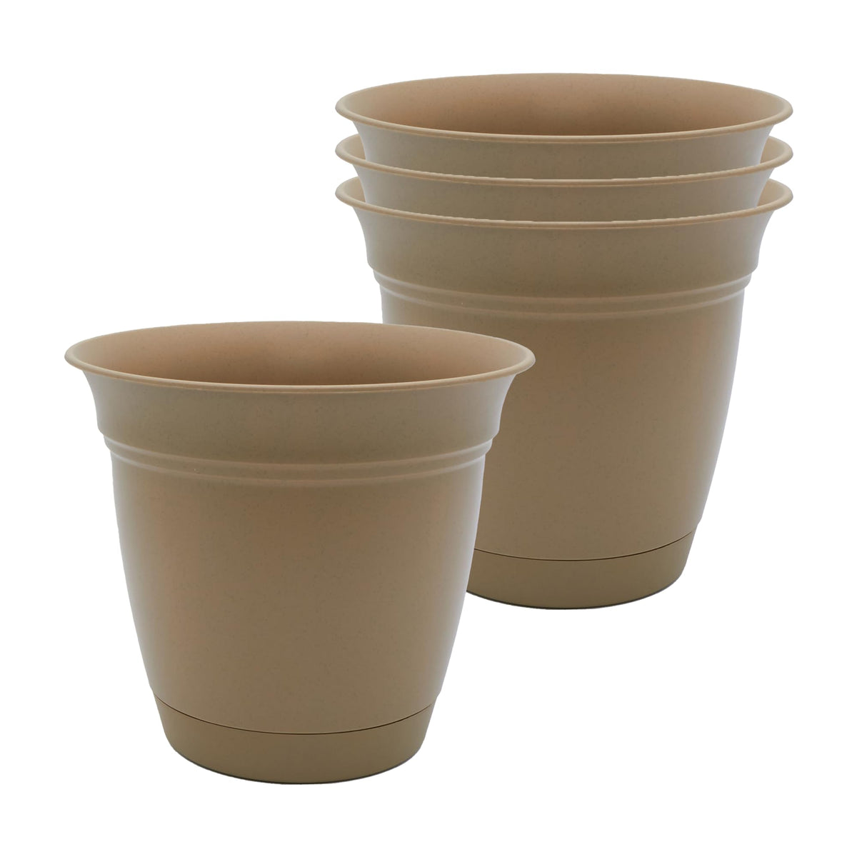 The HC Companies Eclipse Round Planter with Saucer - Outdoor & Indoor Plant Pot with Drainage Holes - Lightweight, UV-Resistant Plastic Pots for Plants, Flowers & Herbs (16" Warm Gray, Pack of 1)
