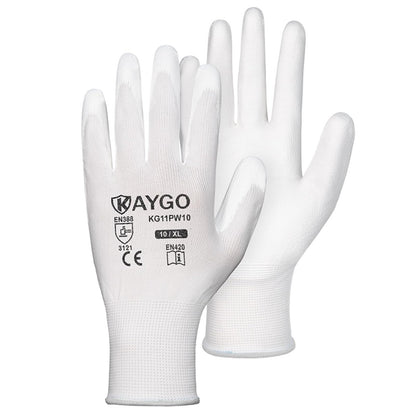 KAYGO Safety Work Gloves for Men Women, PU Coated Palm & Fingers, KG11P