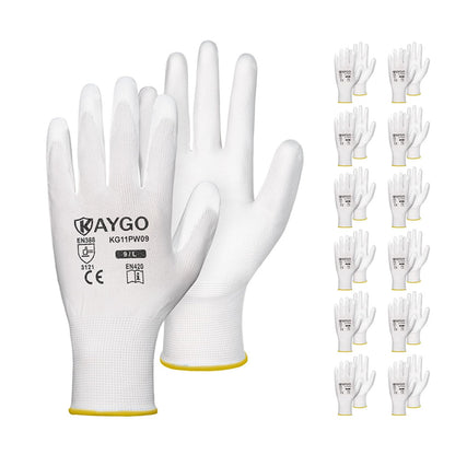 KAYGO Safety Work Gloves for Men Women, PU Coated Palm & Fingers, KG11P