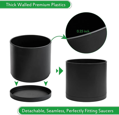 D'vine Dev Plastic Planter Pot with Saucer, 8 in, Black, 74-X-B-1