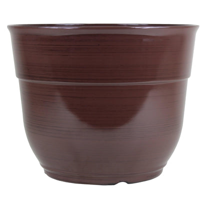 Garden Elements Indoor/Outdoor Glazed Brushed Happy Plastic Planter, Large, Dark Blue, 15"