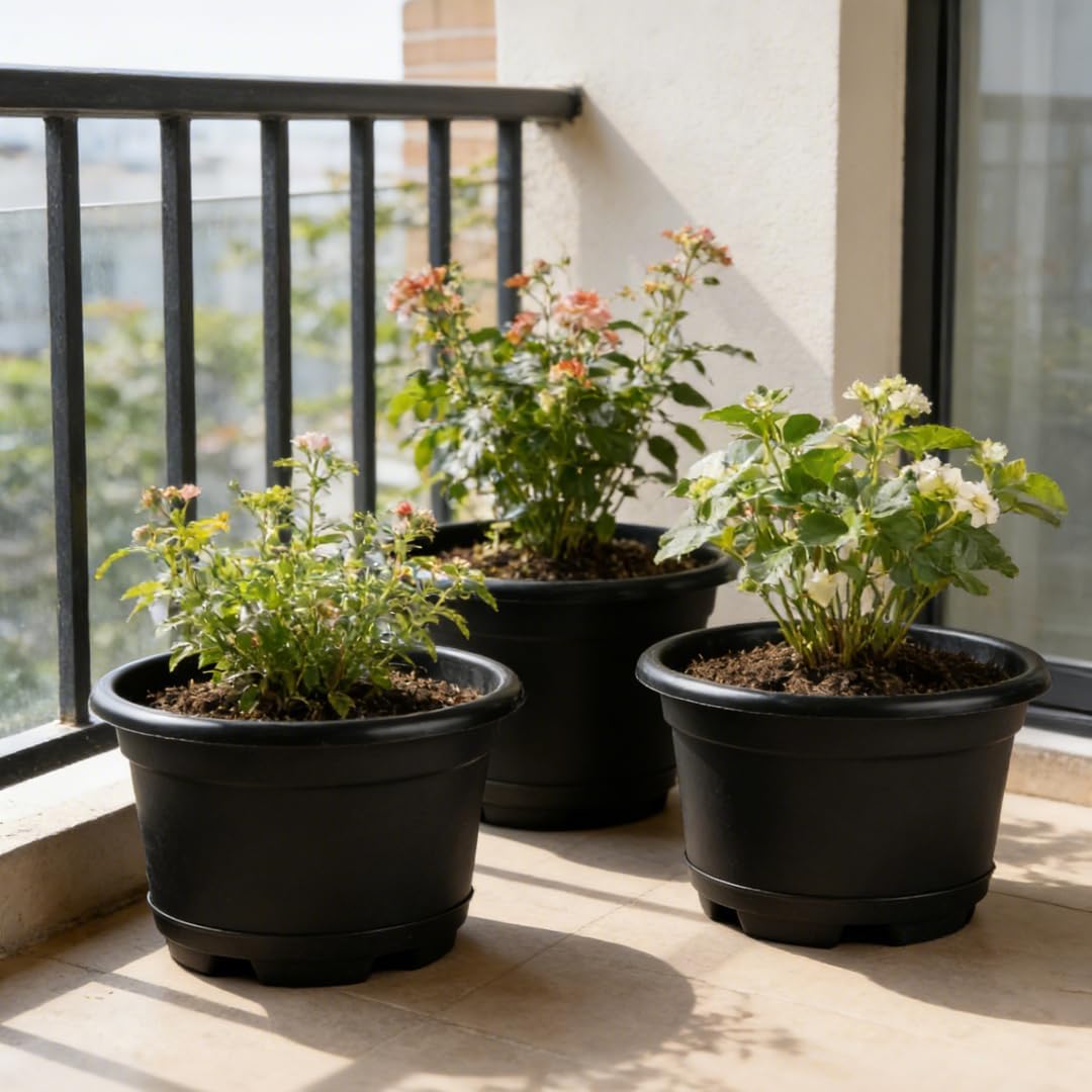 KPUVX 5 Pack 10.5 inch Plant Pots, Plastic Flower Pot