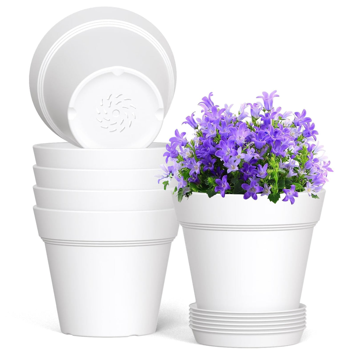 WSMKSZ 4 Inch Plastic Plant Pots with Drainage Holes and Trays – 8 Pack Small Nursery Pots for Indoor & Outdoor House Plants and Flowers, Seedling Starter Planters, Terracotta