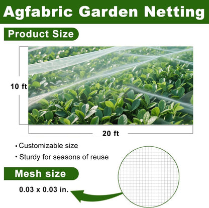 Agfabric Garden Netting 10'x20' Insect Pest Barrier Bird Netting for Garden Protection,Row Cover Mesh Netting for Vegetables Fruit Trees and Plants,White