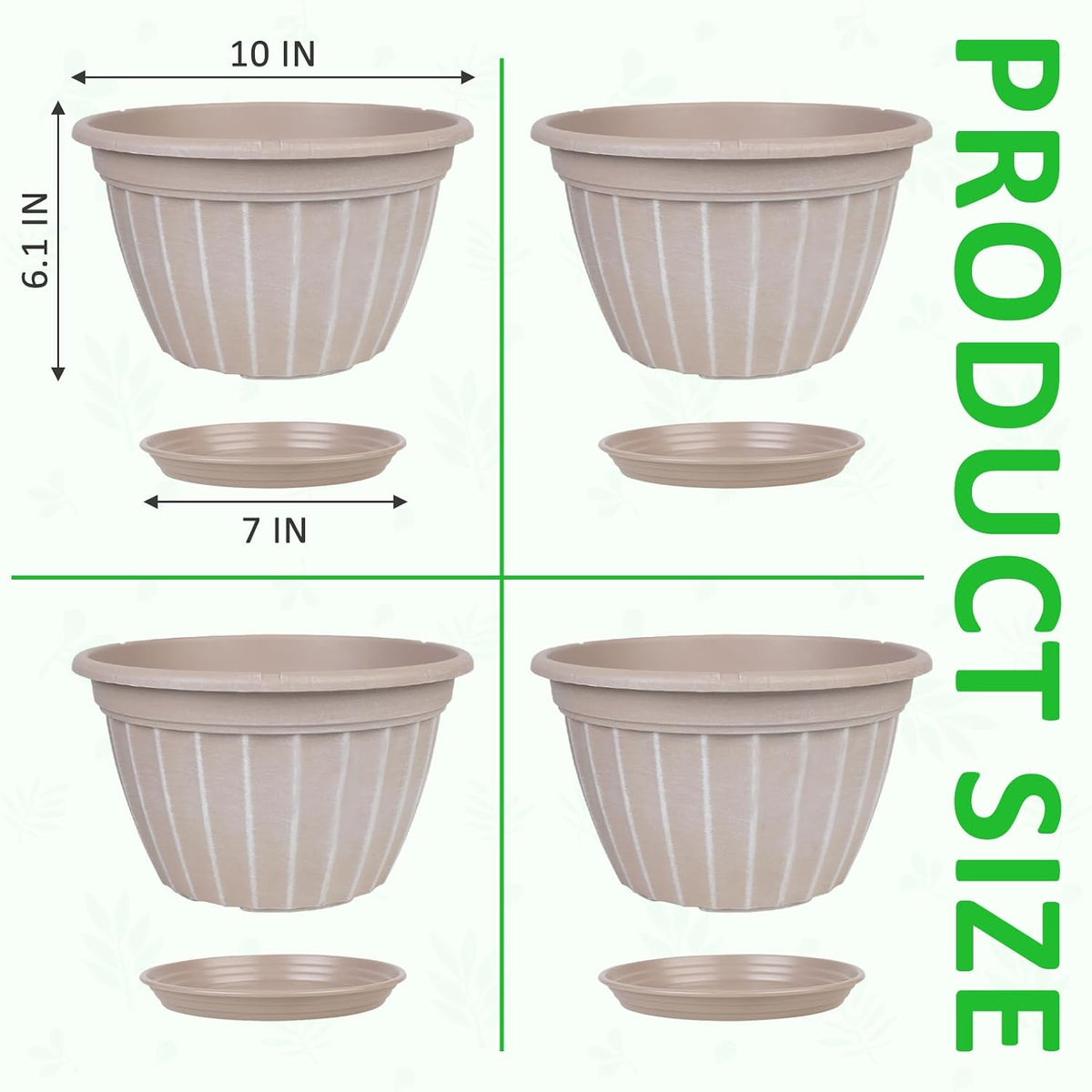 10 Inch Plant Pots,4 Pack Flower Pot,Planters Pot with Drainage Hole