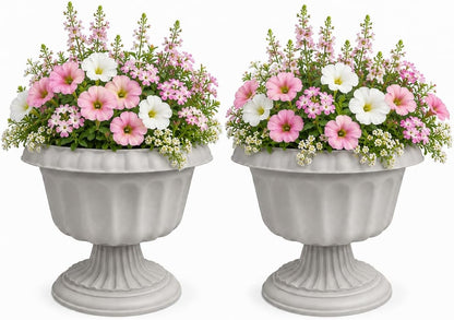 Usocik 10 Inch Outdoor Urn Planters, 2 Pack Pedestal Flower Pots