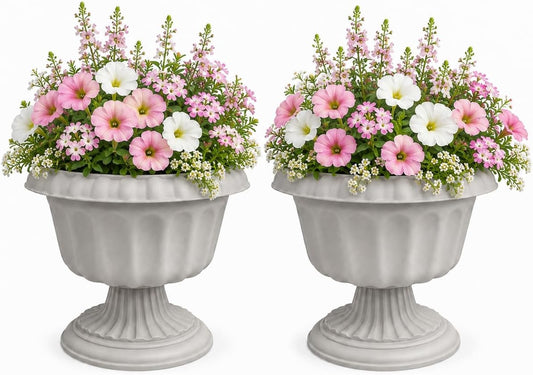 Usocik 10 Inch Outdoor Urn Planters, 2 Pack Pedestal Flower Pots