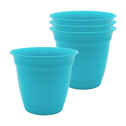 The HC Companies Eclipse Round Planter with Saucer - Outdoor & Indoor Plant Pot with Drainage Holes - Lightweight, UV-Resistant Plastic Pots for Plants, Flowers & Herbs (16" Warm Gray, Pack of 1)