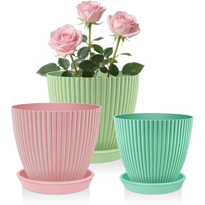 SupKing Plant Pots with Drainage Saucers 7.5/6.7/6/5/4/3.5 Inch Set of 6,Plastic Flower Pots Planters with Multi Mesh Drainage Holes Multicolor Nursery Planting Pot for Indoor Outdoor Garden Plants