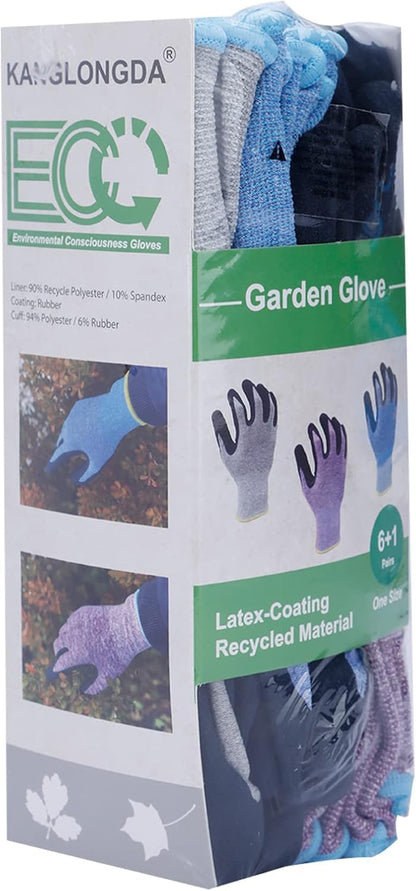 7 Pairs Women Gardening Gloves, EN388 2131X Outdoor Protective Work Gloves with Breathable Micro-Foam Coating for Gardening, General Purpose, Courtyard, 3 Purple + 3Blue +1 Grey