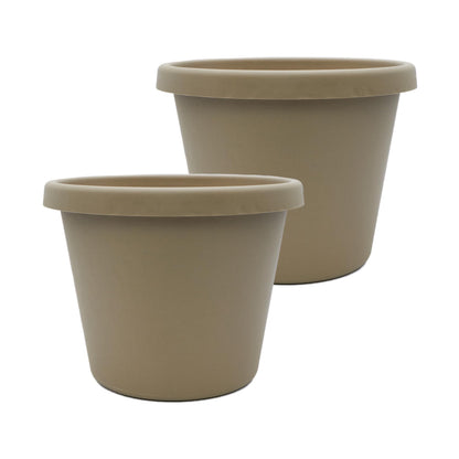 The HC Companies Prima Round Plastic Plant Pot w/Rolled Rim - Lightweight & UV Resistant Flower Pot for Herbs & More - Outdoor & Indoor Plant Pots w/Drainage (12 inch, Warm Gray, Pack of 1)