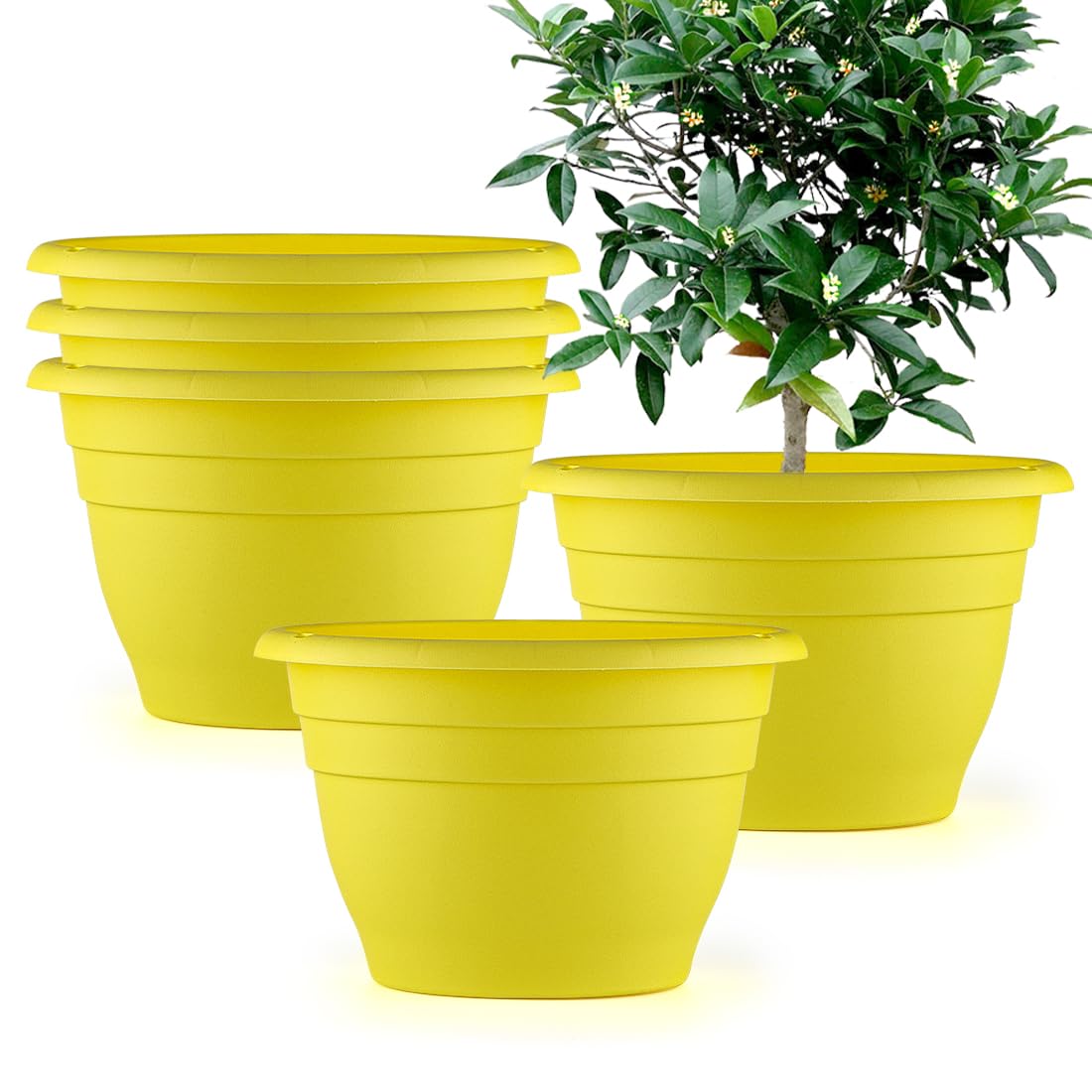 RooTrimmer 5 Pack 10 Inch Plant Pots for Indoor Outdoor,Plastic Floor Planters with Drainage Holes,Lightweight Flower Pots for Home,Patio & Garden(Grey)