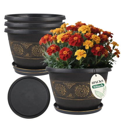 Usocik 12 Inch Plant Pots, 4 Pack, Copper Retro Floral