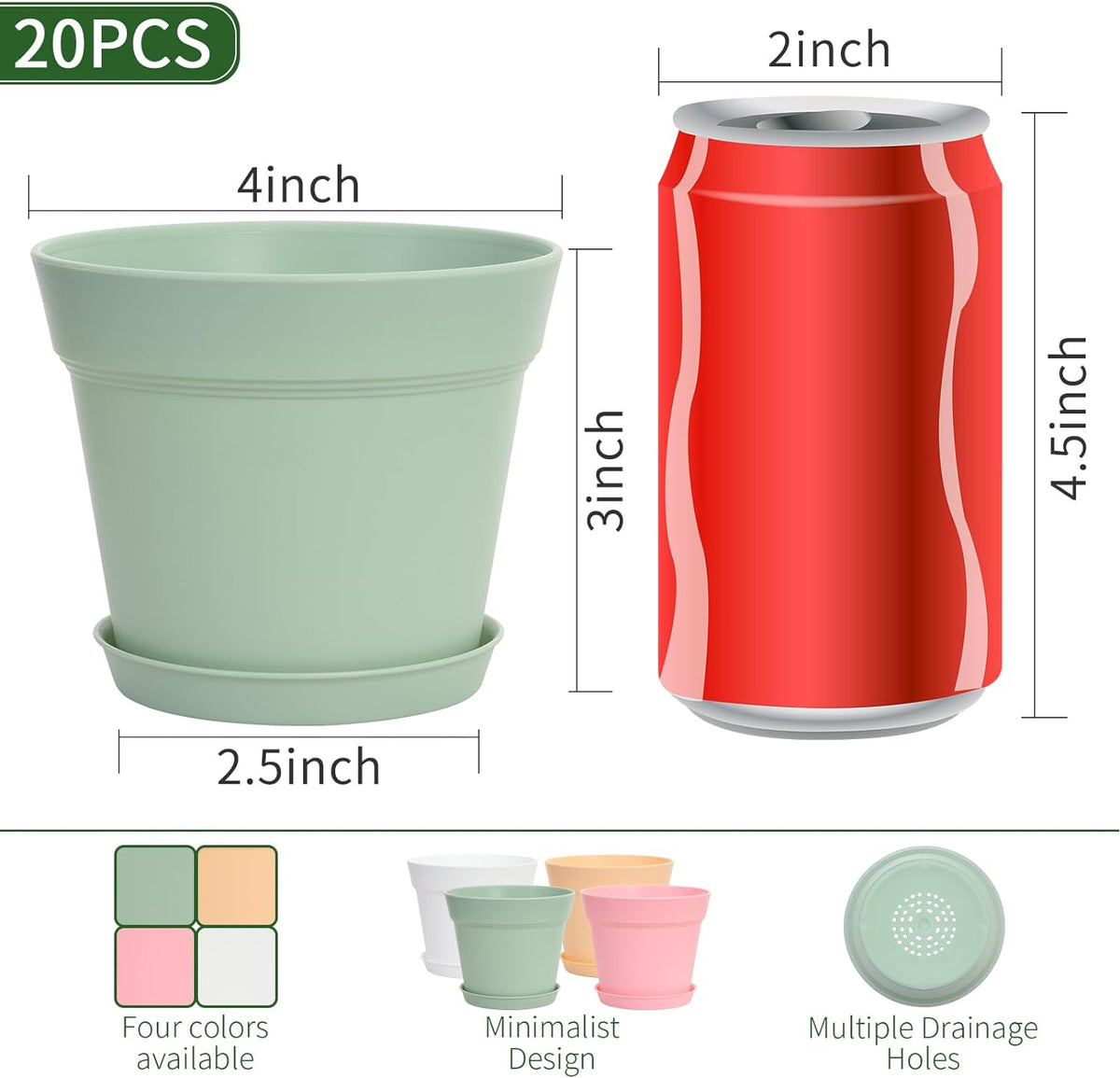GARDIFE 20 Pack 4 inch Plant pots, planters for Indoor Plants, Flower pots, Color