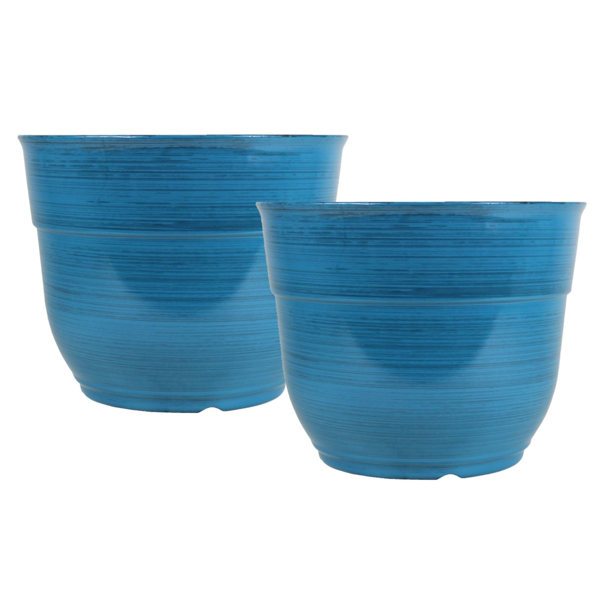 Garden Elements Indoor/Outdoor Glazed Brushed Happy Plastic Planter, Large, Dark Blue, 15"