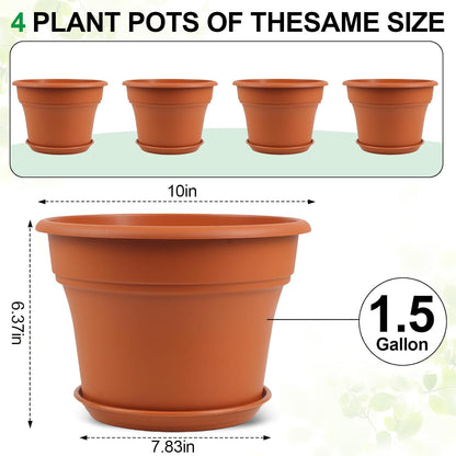 Pottiffe Plant-Pots-Planters-Indoor-Outdoor, 10 inch 4 Pack Terracotta