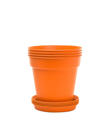 Mintra Garden Pots, 4 Pack Bulk Plastic Plant Pots with Drainage Tray, Round Indoor & Outdoor Decorative Planters with Drain Holes for Flowers, Herbs & Plants, 19cm Diameter – Fuchsia, 7.5in Wide