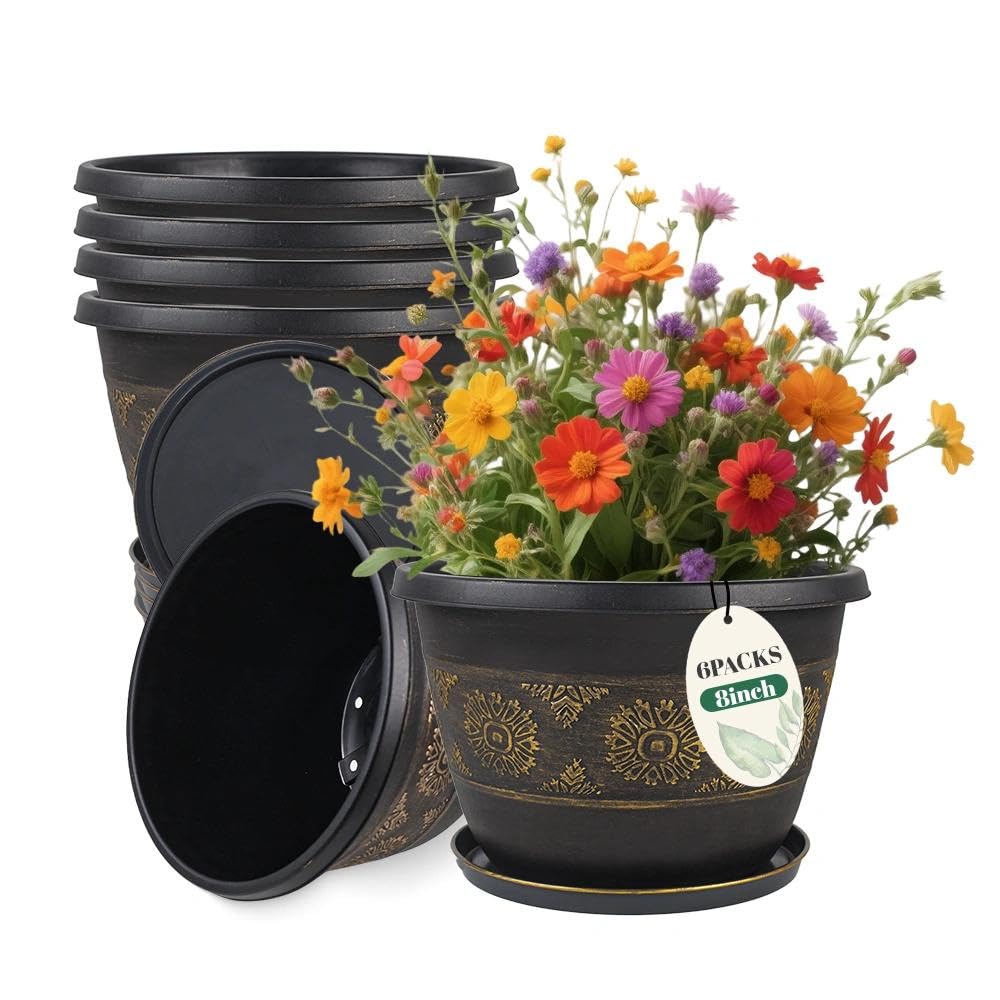 Usocik 12 Inch Plant Pots, 4 Pack, Copper Retro Floral