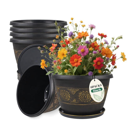Usocik 10 Inch Plant Pots, 4 Pack, Copper Retro Floral