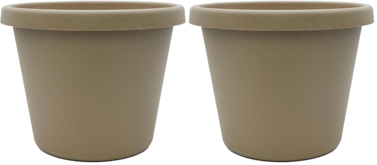 The HC Companies Prima Round Plastic Plant Pot w/Rolled Rim - Lightweight & UV Resistant Flower Pot for Herbs & More - Outdoor & Indoor Plant Pots w/Drainage (12 inch, Warm Gray, Pack of 1)