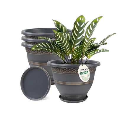 Usocik 10 Inch Plant Pots, 4 Pack, Copper Plaid