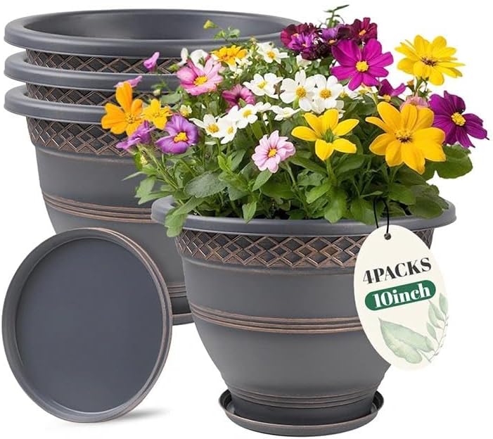 Usocik 10 Inch Plant Pots, 4 Pack, Copper Plaid