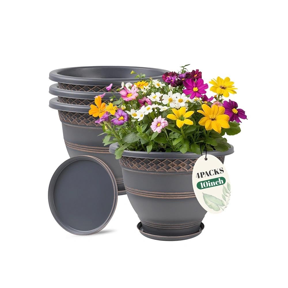 Usocik 10 Inch Plant Pots, 4 Pack, Copper Plaid