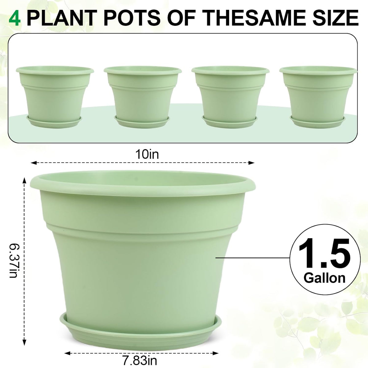 Pottiffe Plant-Pots-Planters-Indoor-Outdoor, 10 inch 4 Pack Green