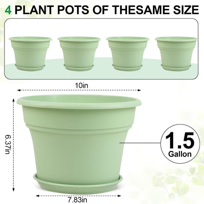 Pottiffe Plant-Pots-Planters-Indoor-Outdoor, 10 inch 4 Pack Green