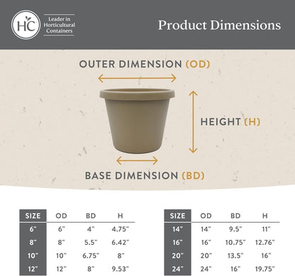 The HC Companies Prima Round Plastic Plant Pot w/Rolled Rim - Lightweight & UV Resistant Flower Pot for Herbs & More - Outdoor & Indoor Plant Pots w/Drainage (12 inch, Warm Gray, Pack of 1)