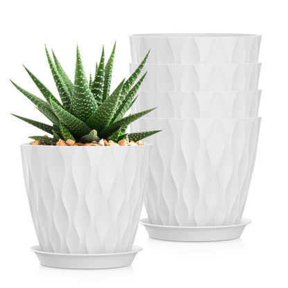4 Inch Plant Pots, 6 Pack Indoor Flower Pots, Planters with Drainage Holes and Trays for Orchids, Violets, Succulents, Herbs, and Other Plants,White