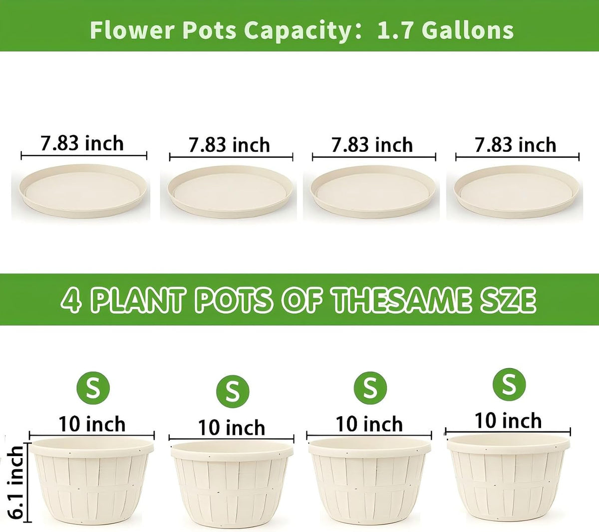 Quarut 4 Pack 10 inch Flower Pots,Plastic Plants Pots Outdoor